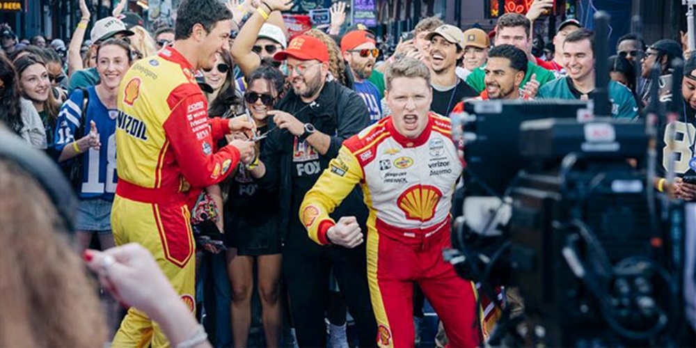 Josef Newgarden in front of a camera